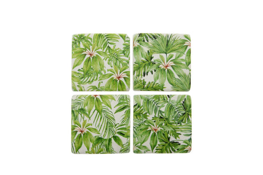 Set of 4 French Shabby Chic Ceramic Coasters in a Palm Leaf Design