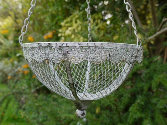 Hanging Basket Ornate in Distressed Grey Paint Finish