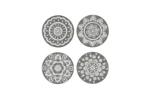 Set 4 Embossed Round Slate Tile Coasters SALE