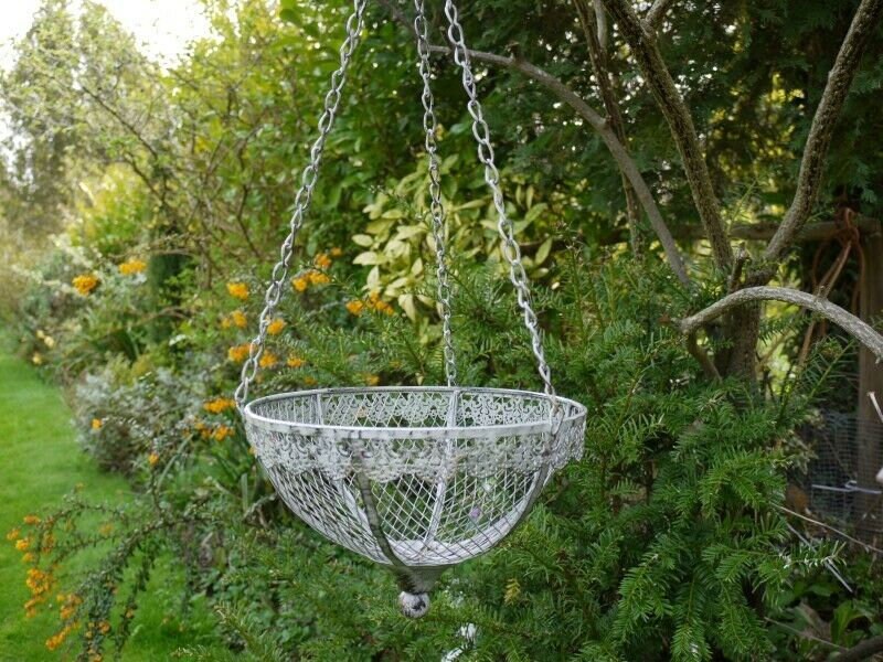 Hanging Basket Ornate in Distressed Grey Paint Finish