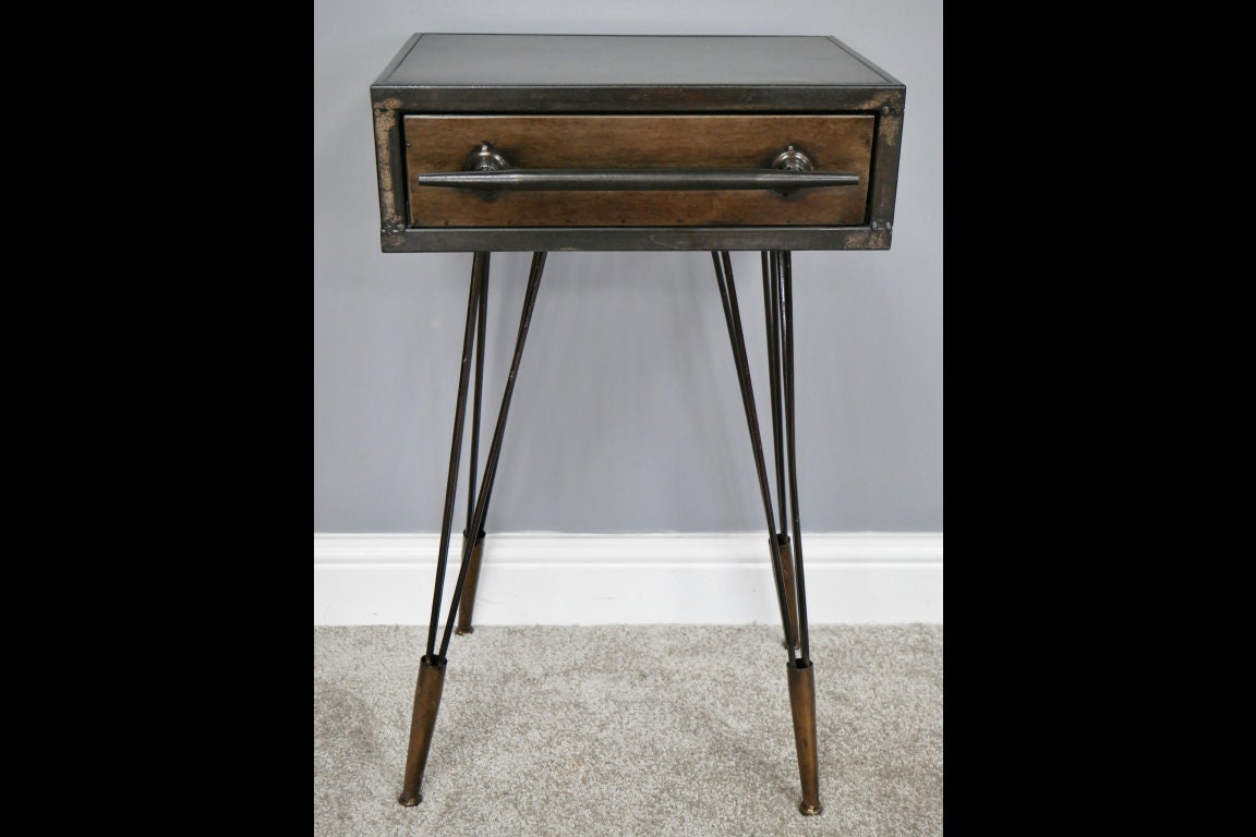 Vintage Industrial STEAMPUNK Style Metal Bedside Cabinet / Occasional Table