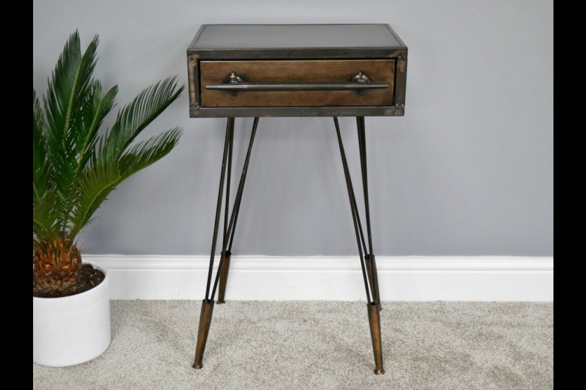 Vintage Industrial STEAMPUNK Style Metal Bedside Cabinet / Occasional Table