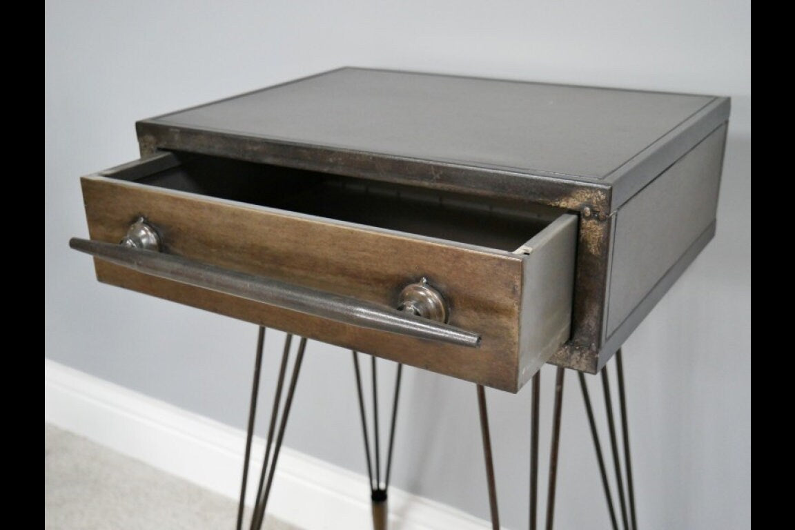 Vintage Industrial STEAMPUNK Style Metal Bedside Cabinet / Occasional Table