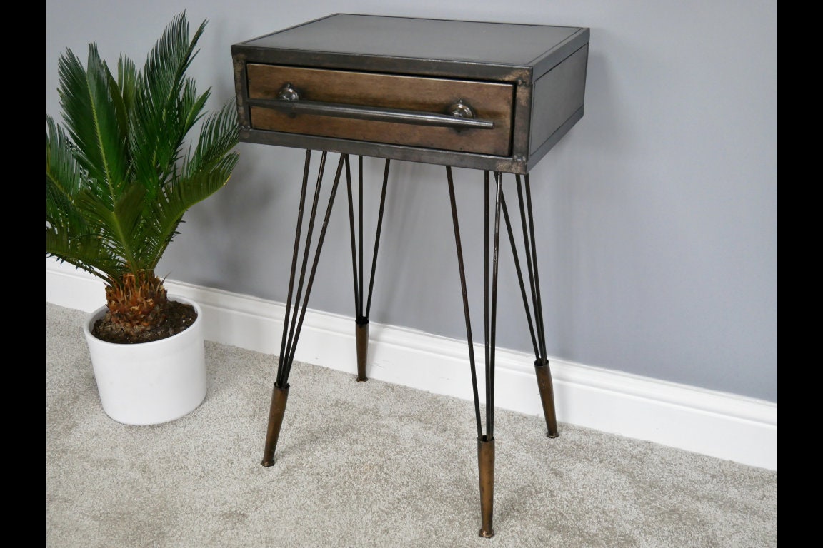 Vintage Industrial STEAMPUNK Style Metal Bedside Cabinet / Occasional Table