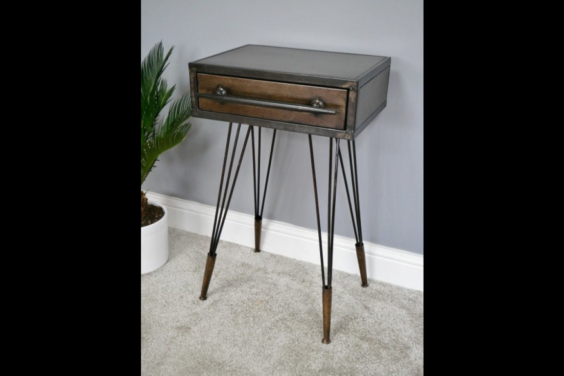 Vintage Industrial STEAMPUNK Style Metal Bedside Cabinet / Occasional Table