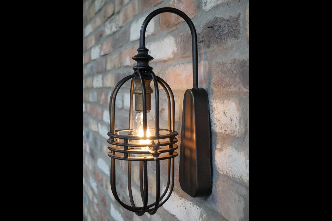 Vintage Industrial Style Battery Operated Cage Wall Light