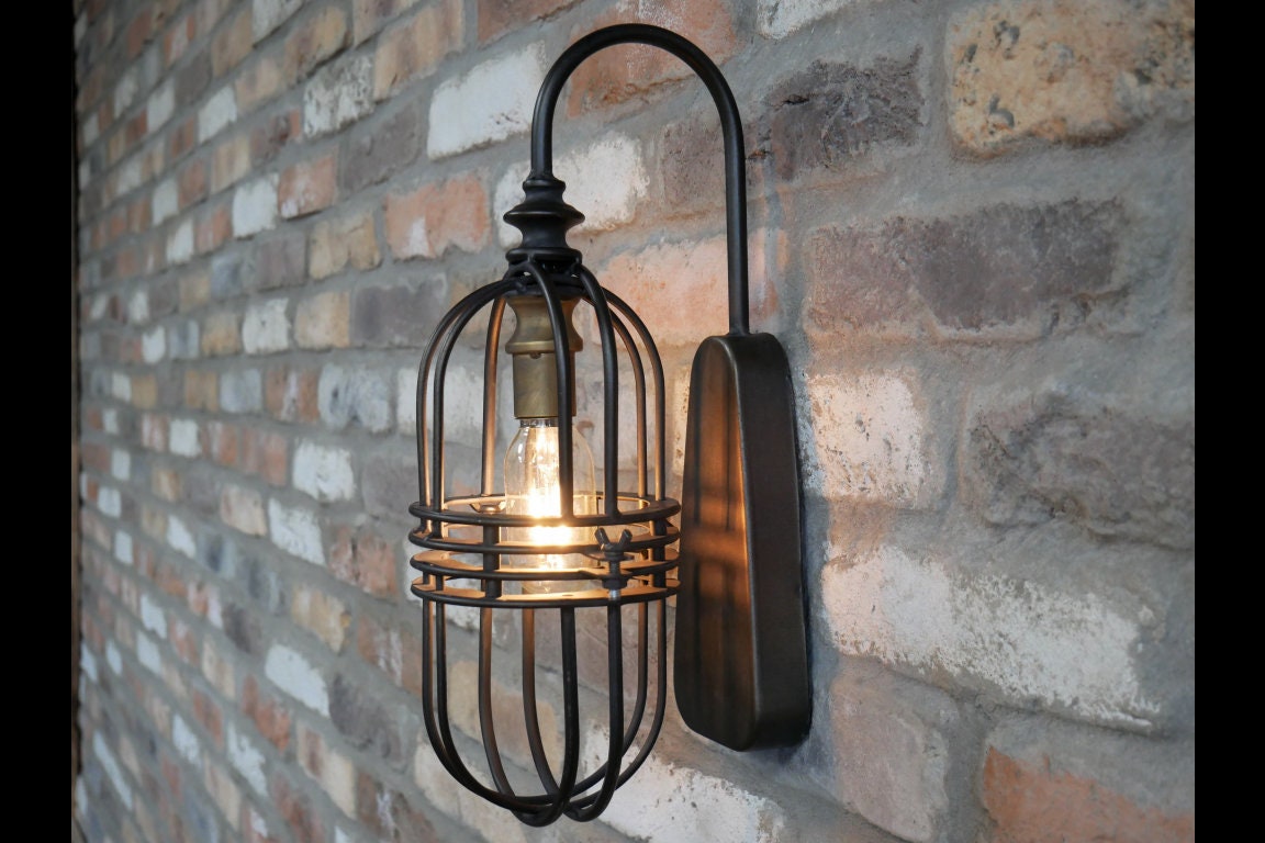 Vintage Industrial Style Battery Operated Cage Wall Light