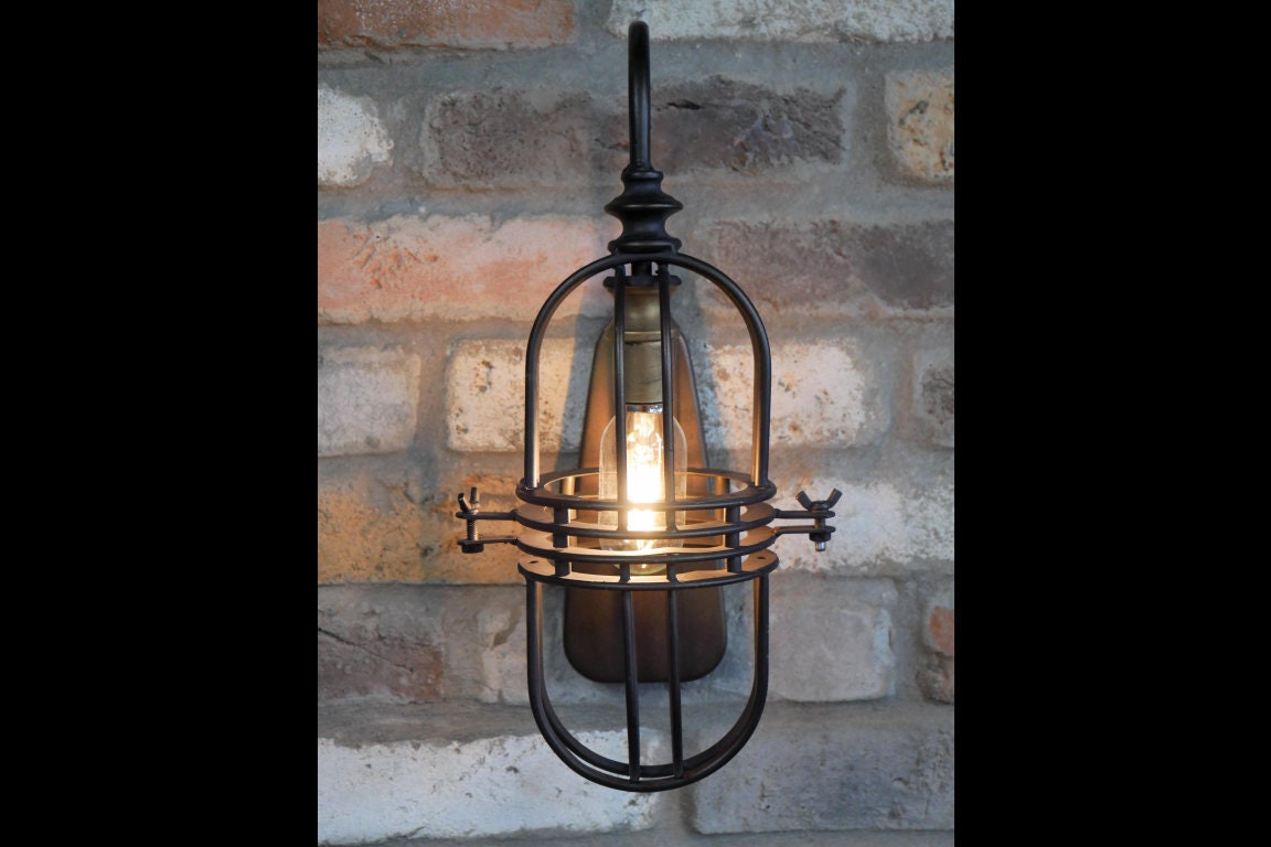 Vintage Industrial Style Battery Operated Cage Wall Light