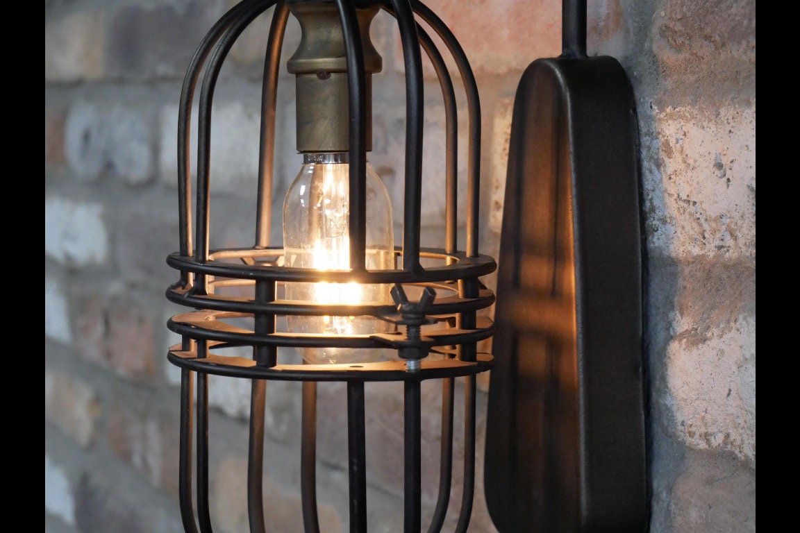 Vintage Industrial Style Battery Operated Cage Wall Light