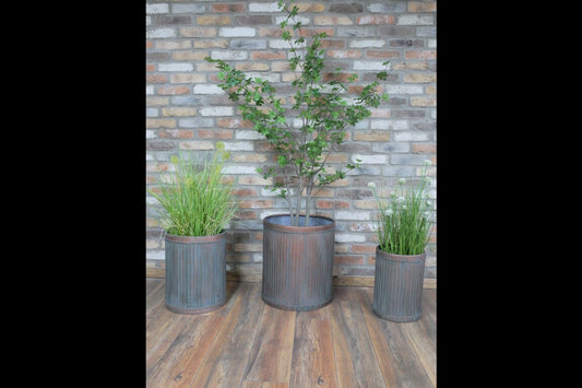 Set of 3 Metal Planters Tubs with Vintage Aged Copper Finish