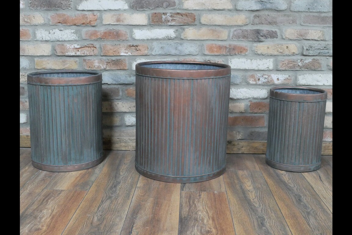 Set of 3 Metal Planters Tubs with Vintage Aged Copper Finish