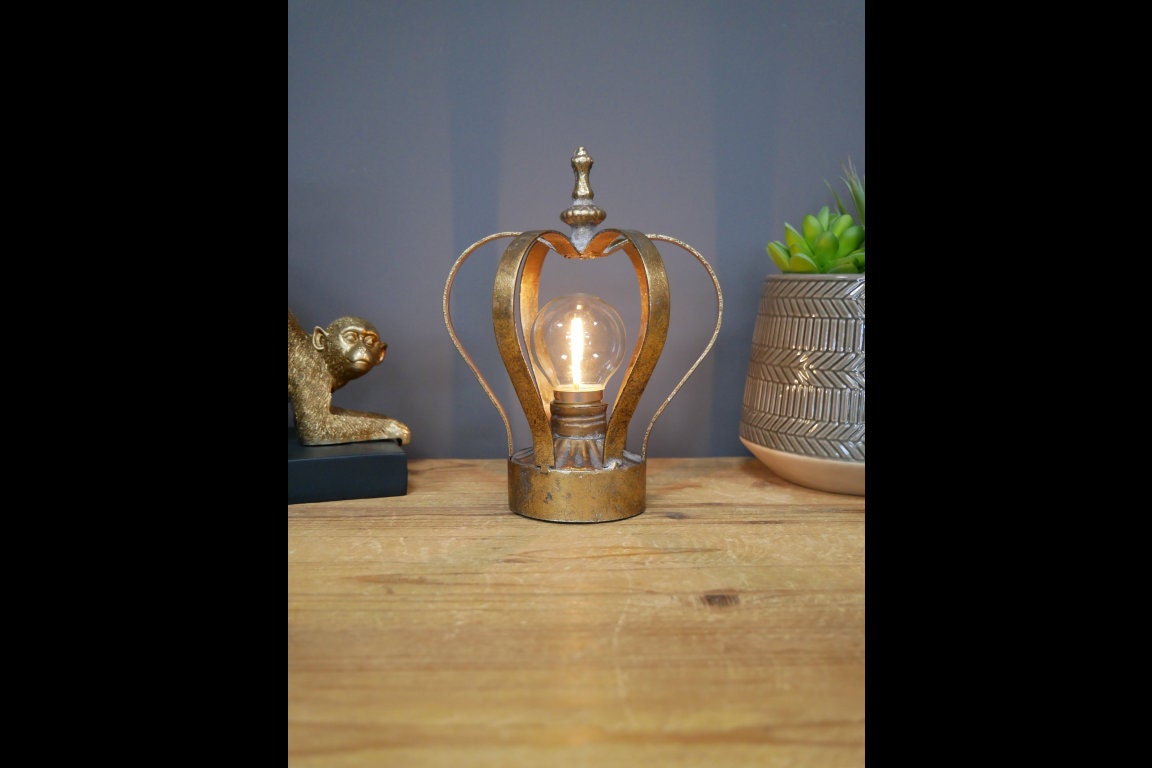 Gold Crown Metal Light Battery Operated Vintage Style With Bulb