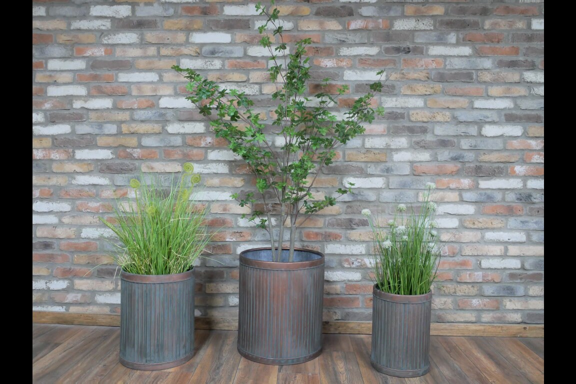 Set of 3 Metal Planters Tubs with Vintage Aged Copper Finish