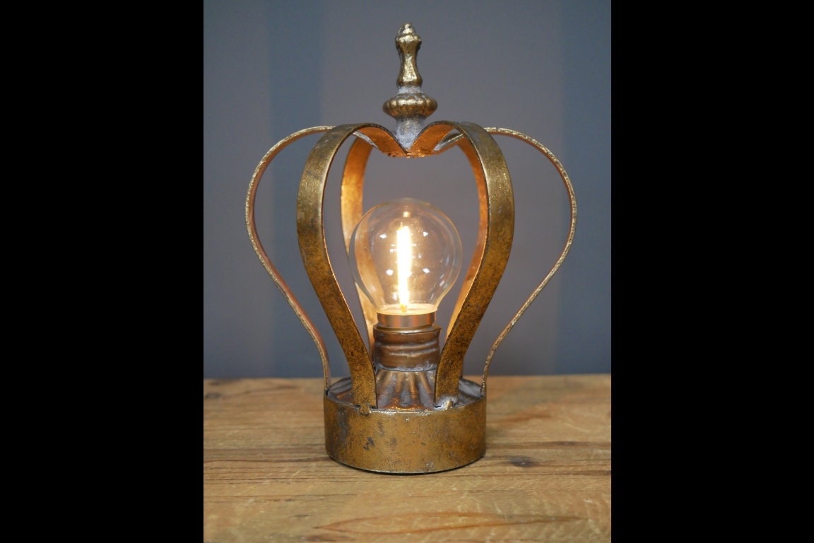 Gold Crown Metal Light Battery Operated Vintage Style With Bulb