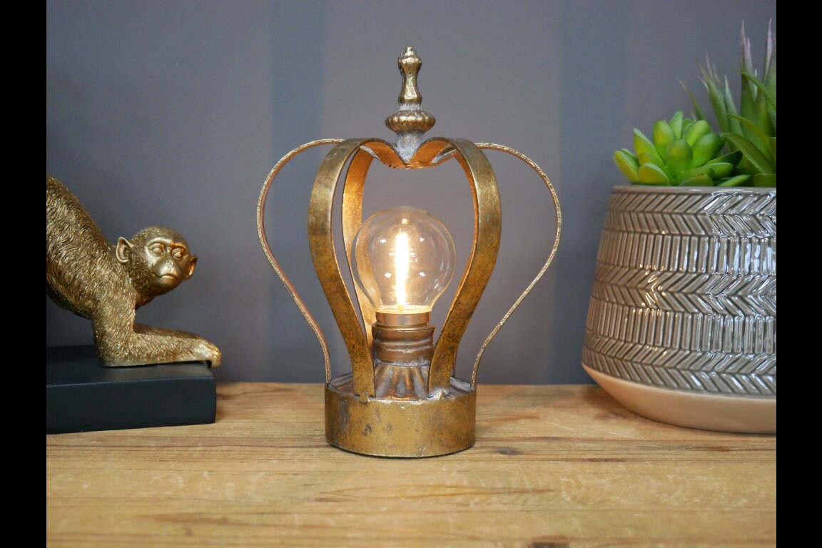 Gold Crown Metal Light Battery Operated Vintage Style With Bulb