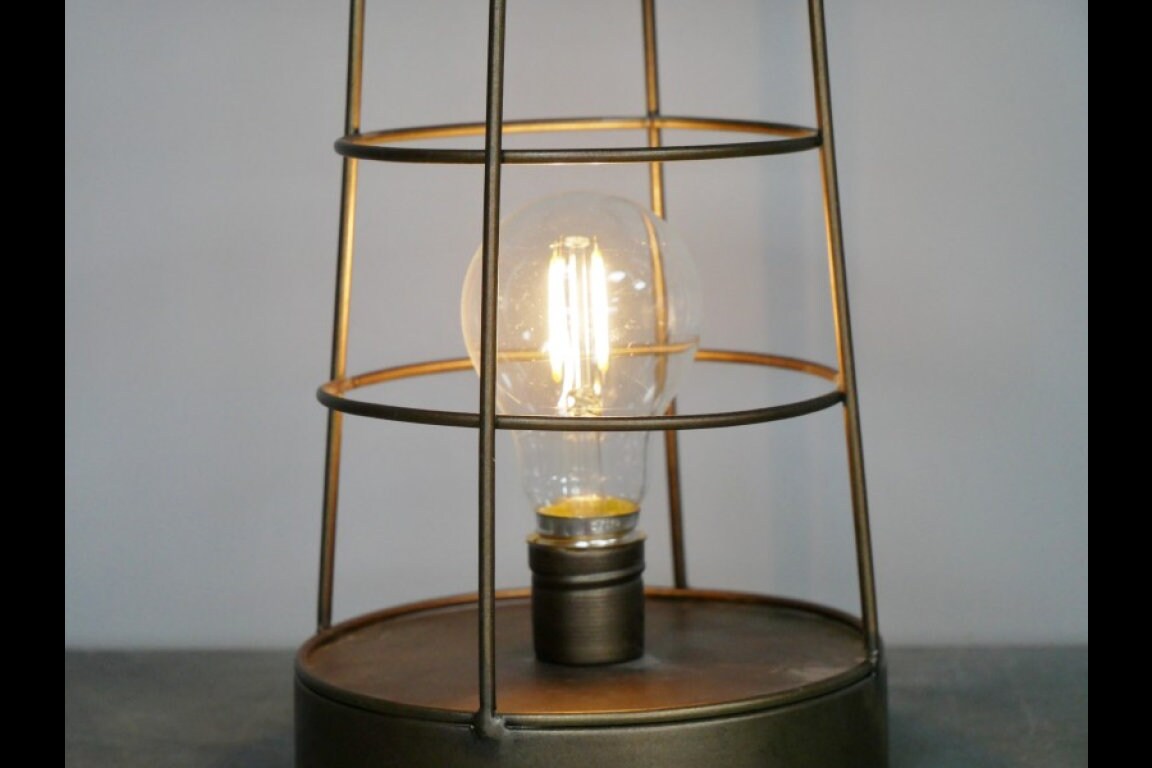 Vintage Industrial Antique Bronze Battery Powered Caged Metal LED Lantern