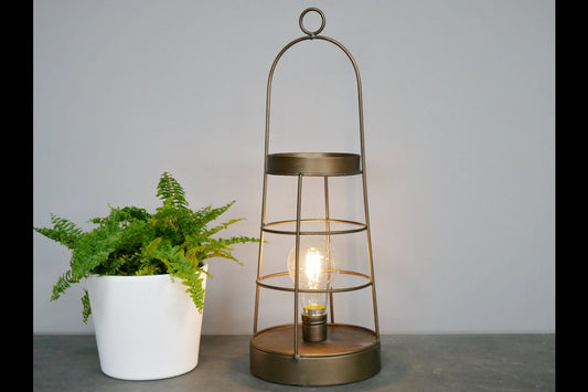 Vintage Industrial Antique Bronze Battery Powered Caged Metal LED Lantern