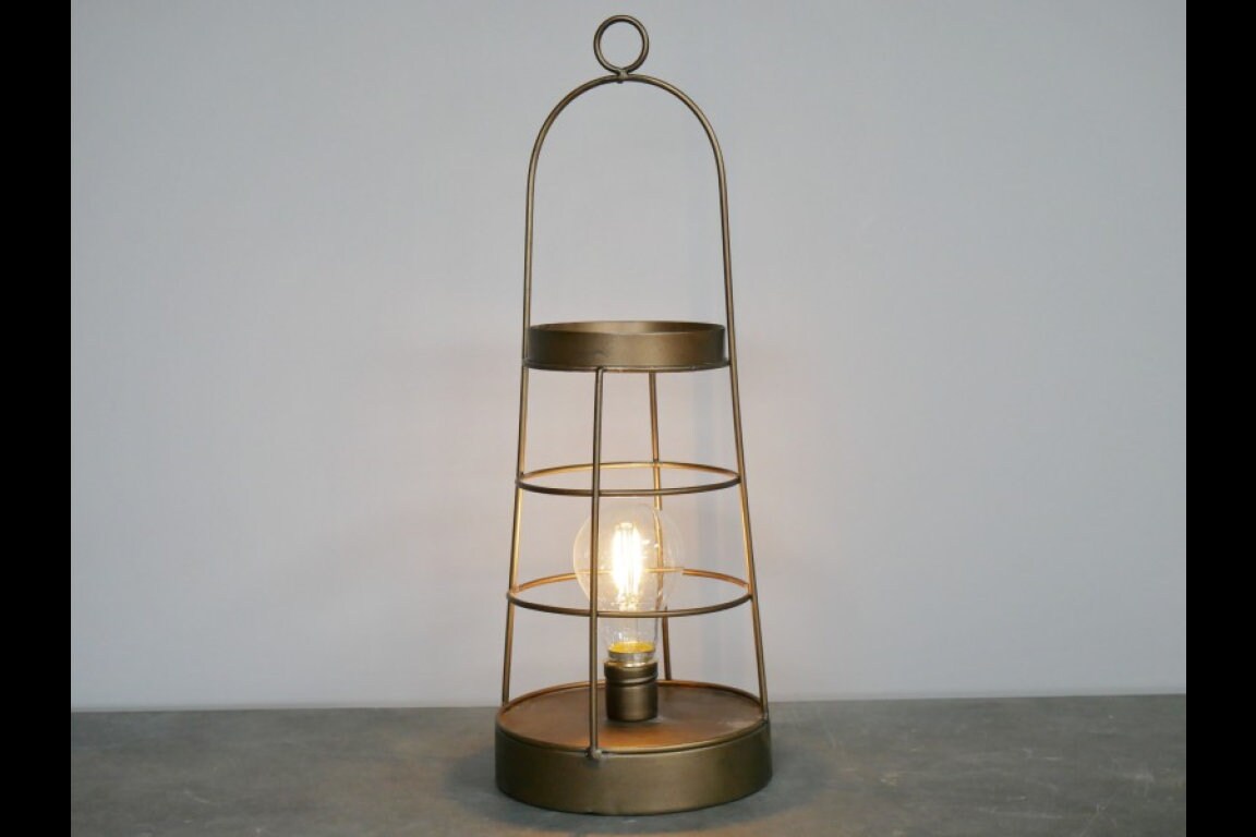 Vintage Industrial Antique Bronze Battery Powered Caged Metal LED Lantern