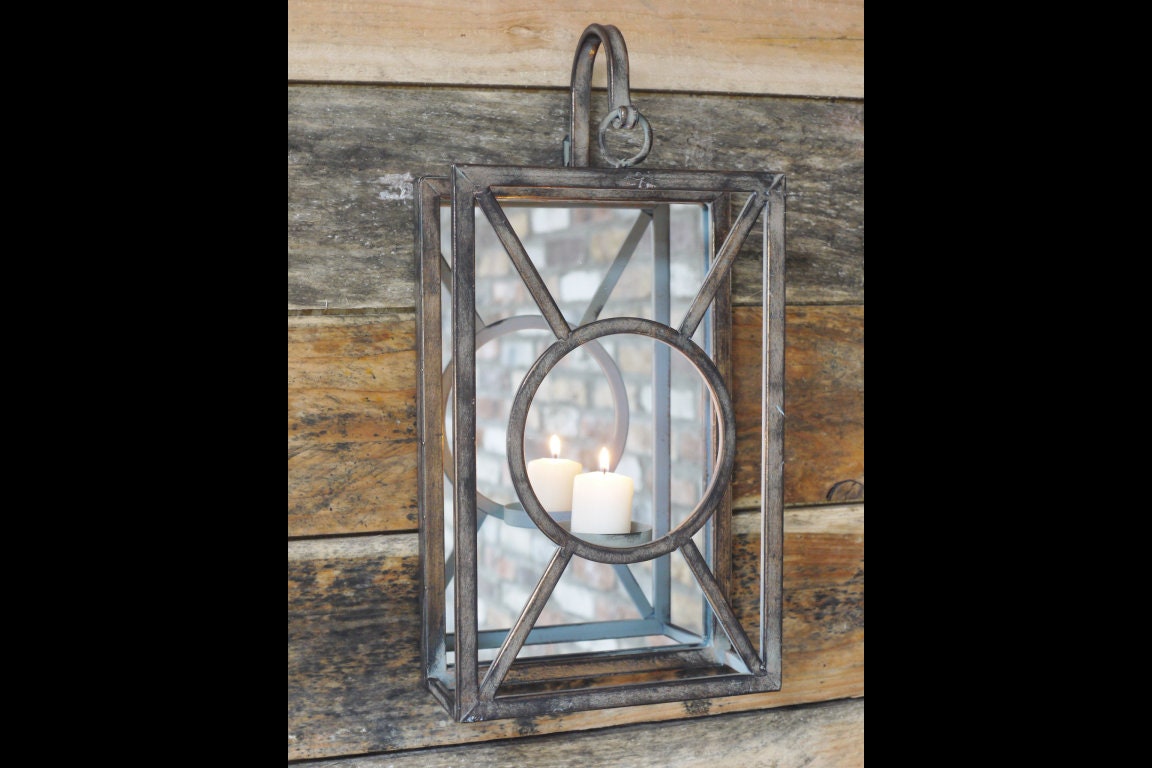 Industrial Mirrored Candle Holder Metal Wall Mounted