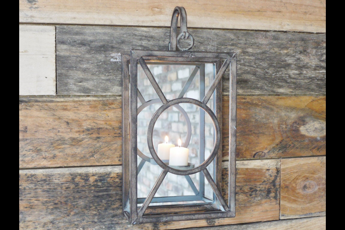 Industrial Mirrored Candle Holder Metal Wall Mounted