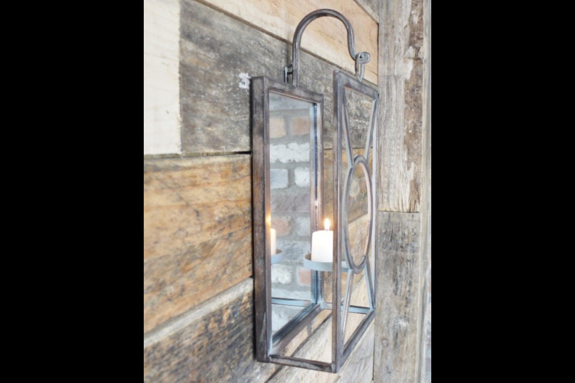 Industrial Mirrored Candle Holder Metal Wall Mounted