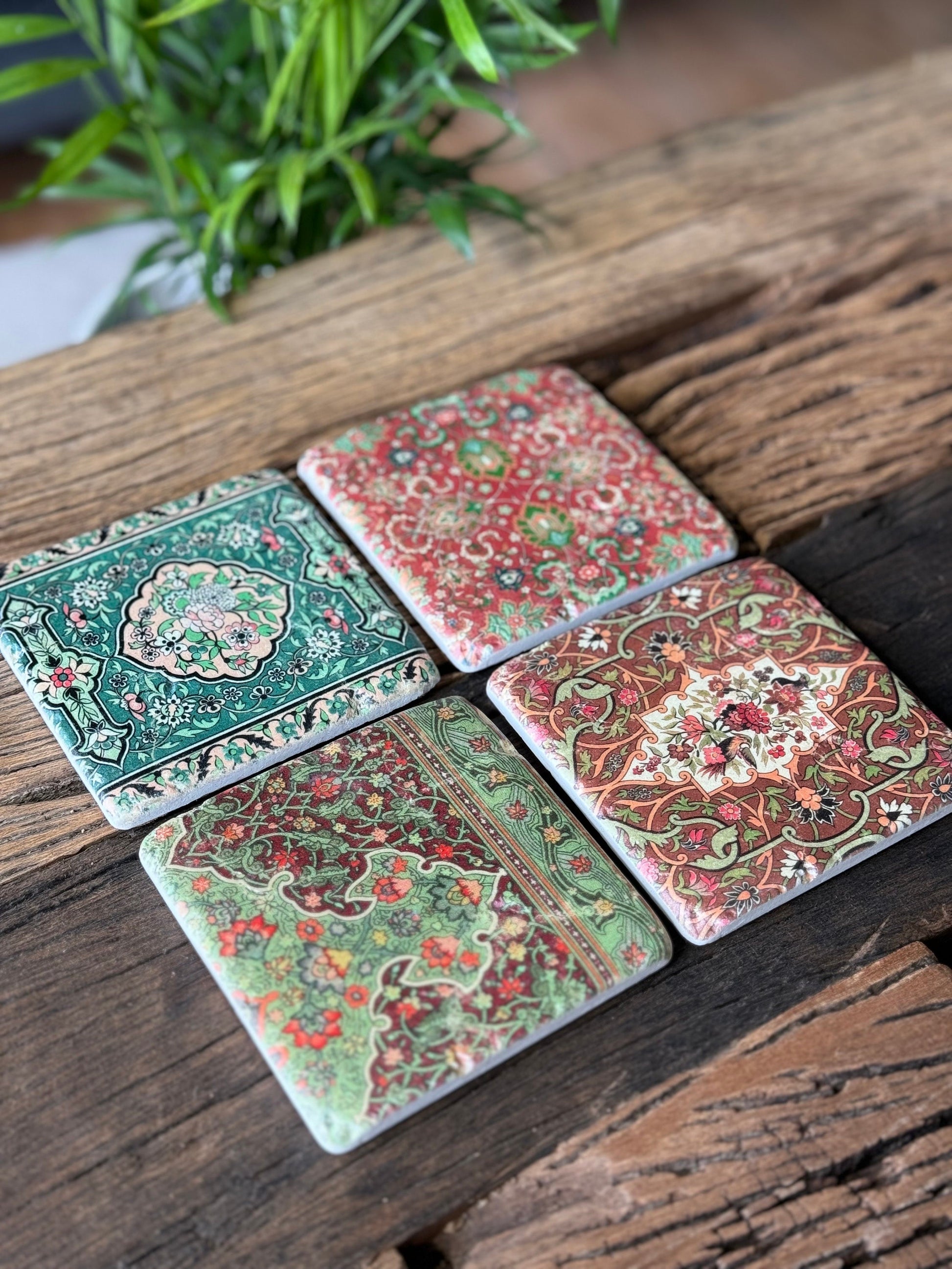 Set 4 French Shabby Chic Ceramic Tile Coasters Liberty Print Design