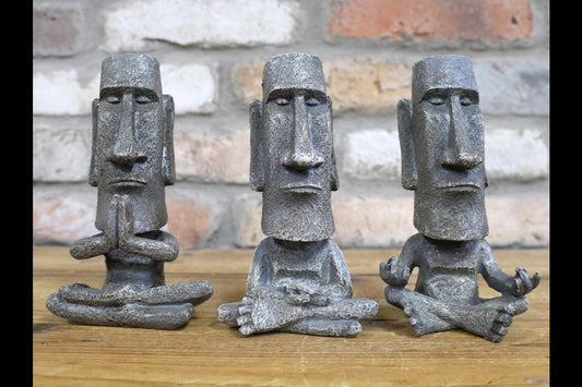 Set of 3 Easter Island Meditating Heads Yoga Spa Decoration