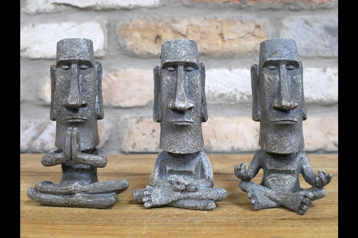 Set of 3 Easter Island Meditating Heads Yoga Spa Decoration