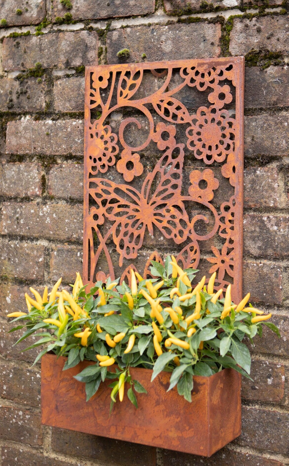 Metal Wall Planter Rustic Butterflies Garden Wall Planter Aged Metal