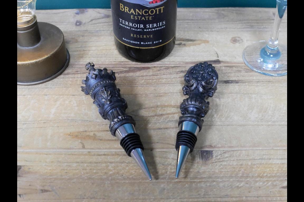 Set of 2 Wine Bottle Stoppers Ornate Unusual Gift