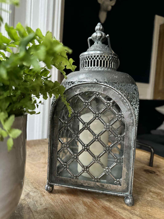 Candle Holder Lantern Metal and Glass Gothic Lattice Lamp