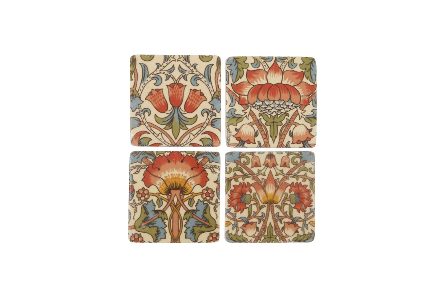 Set 4 French Shabby Chic Ceramic Tile Coasters in a Lotus Flower Design