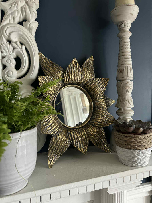 Gold Sunflower Mirror Antiqued Metal