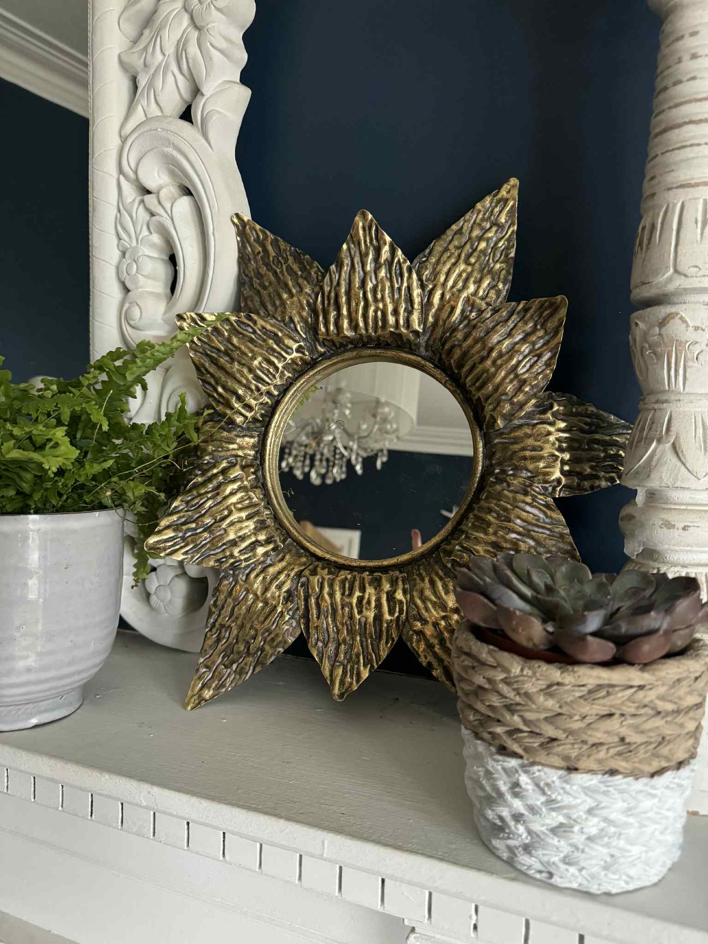 Gold Sunflower Mirror Antiqued Metal