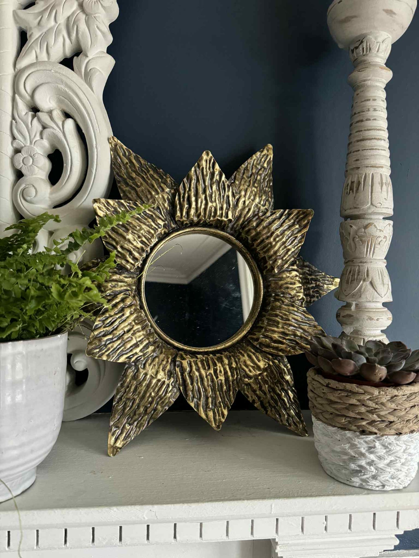 Gold Sunflower Mirror Antiqued Metal