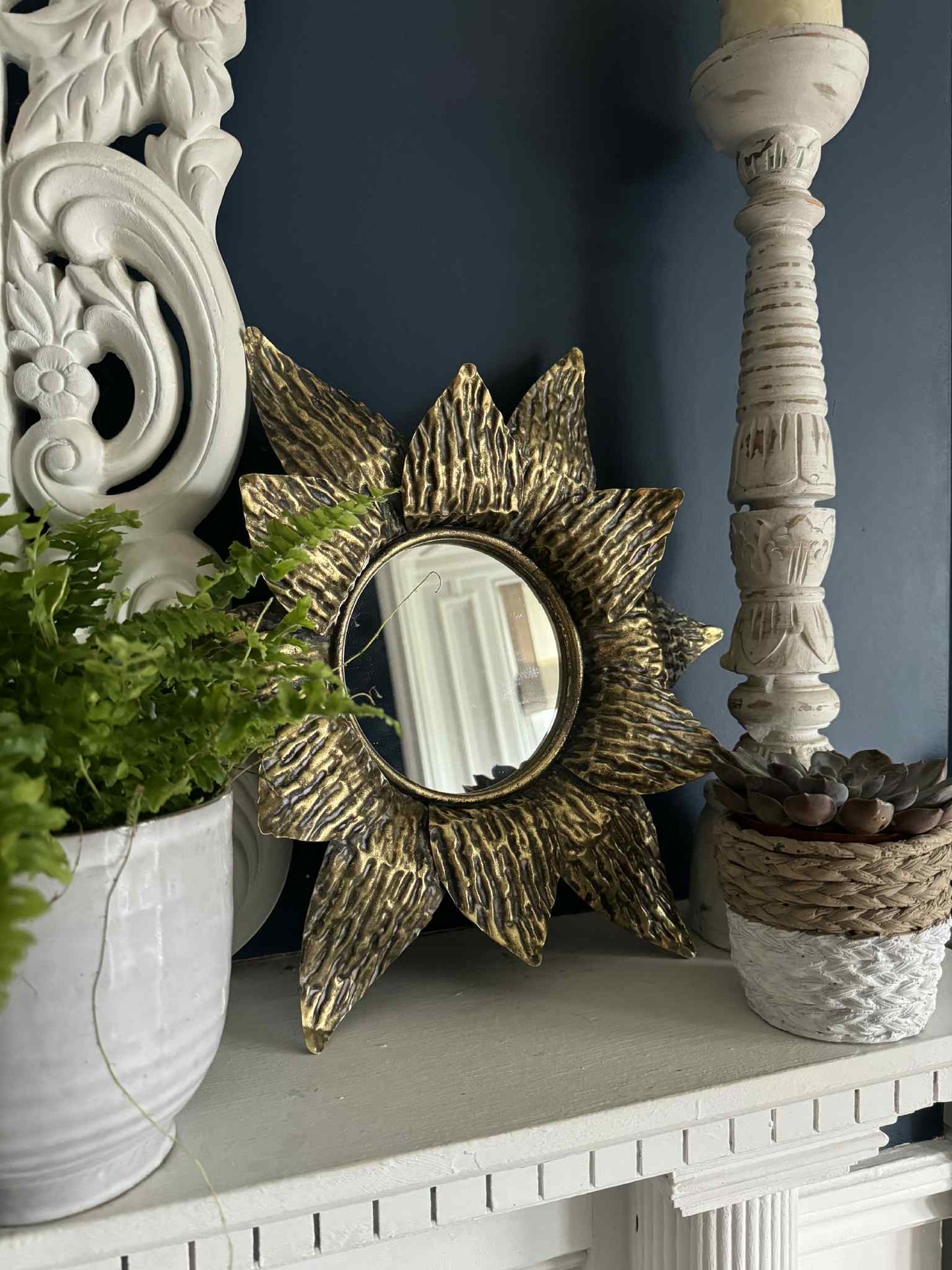 Gold Sunflower Mirror Antiqued Metal