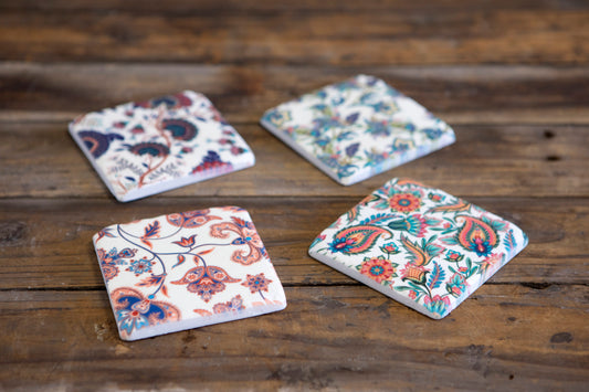 Set 4 French Shabby Chic Ceramic Tile Coasters Paisley Style  Design