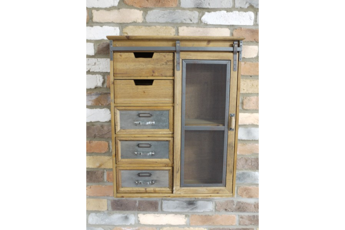 Vintage Industrial Wood and Metal Wall Cabinet