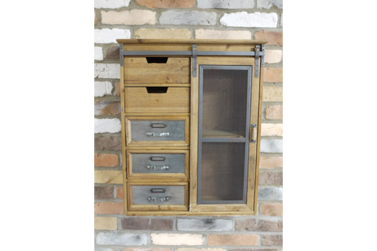 Vintage Industrial Wood and Metal Wall Cabinet