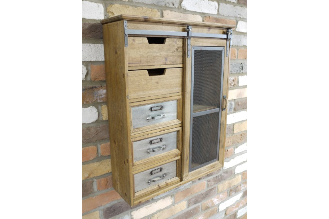 Vintage Industrial Wood and Metal Wall Cabinet