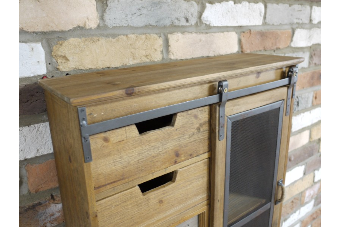 Vintage Industrial Wood and Metal Wall Cabinet