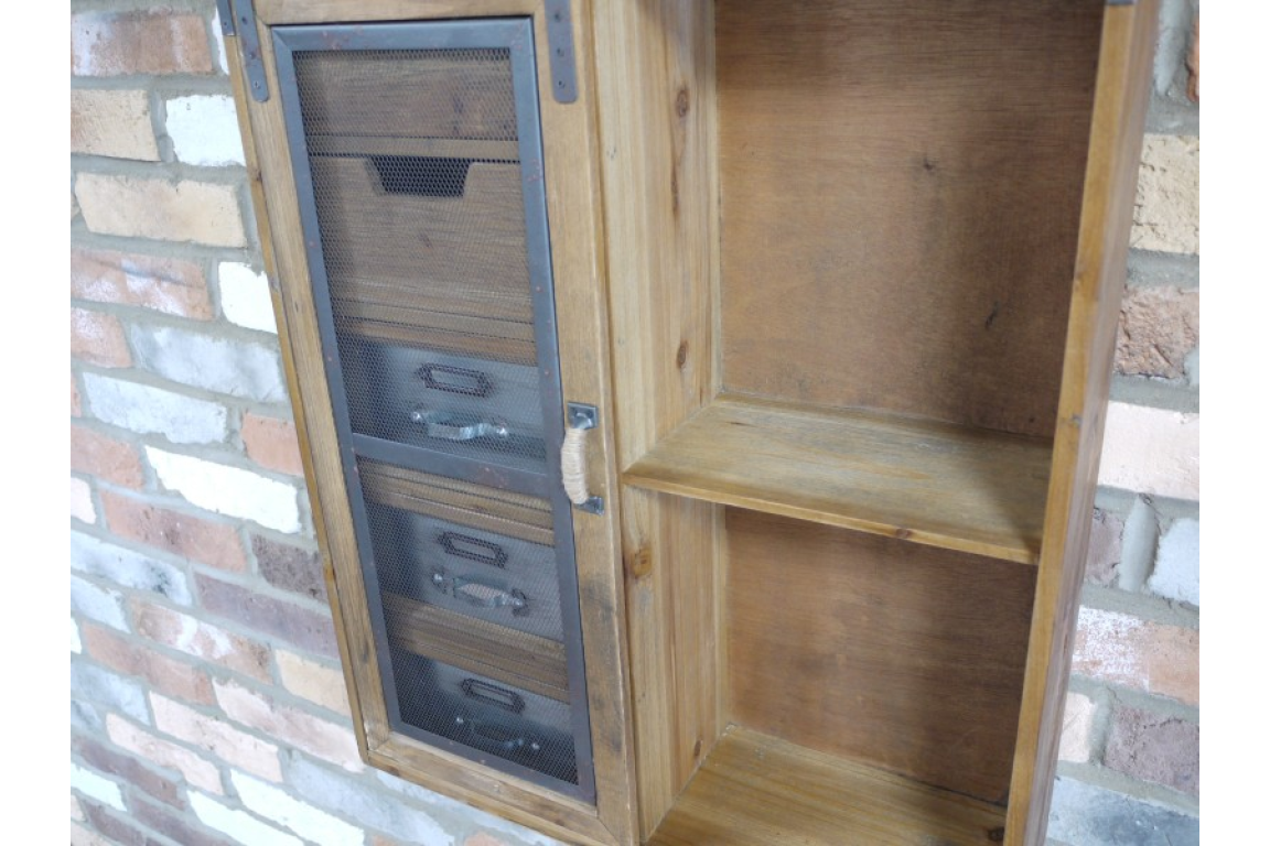 Vintage Industrial Wood and Metal Wall Cabinet