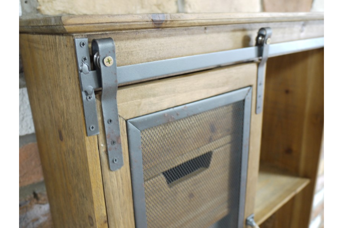 Vintage Industrial Wood and Metal Wall Cabinet