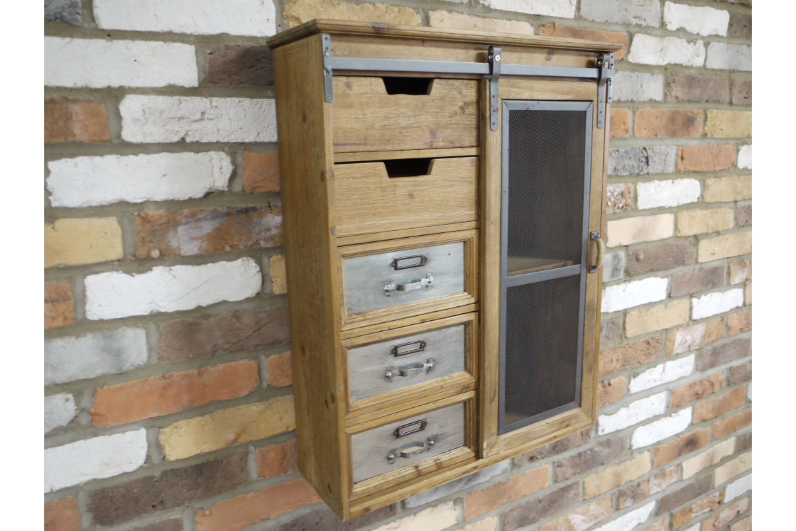Vintage Industrial Wood and Metal Wall Cabinet